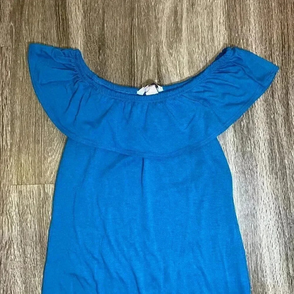 Blue Elastic Wide Round Collar Dress - Picture 2 of 7